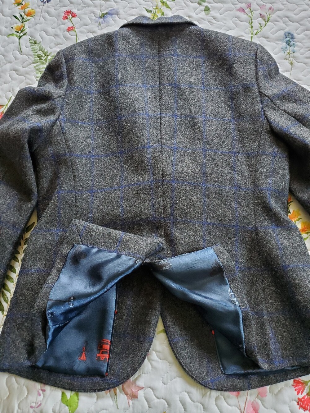 Boden Women's Tweed Blazer Gray & Blue Windowpane, Size 10R - Picture 10 of 15